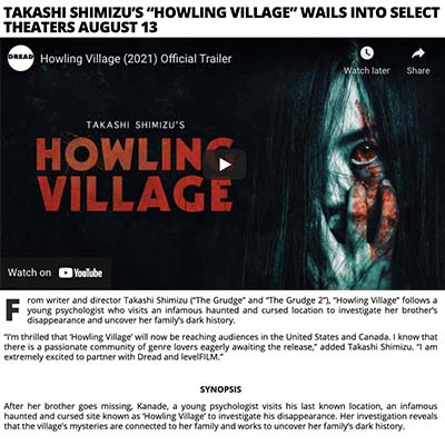 TAKASHI SHIMIZU’S “HOWLING VILLAGE” WAILS INTO SELECT THEATERS AUGUST 13